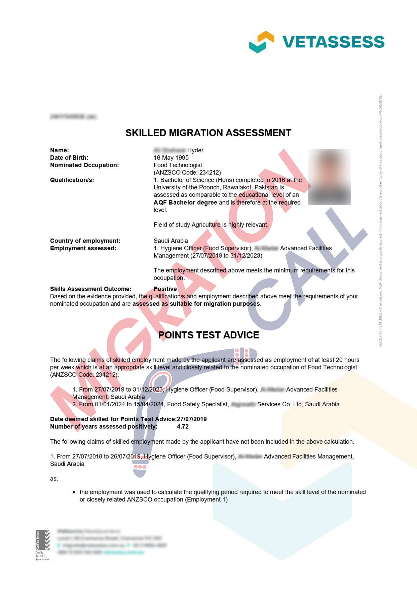 ali hyder food technologist vetassess