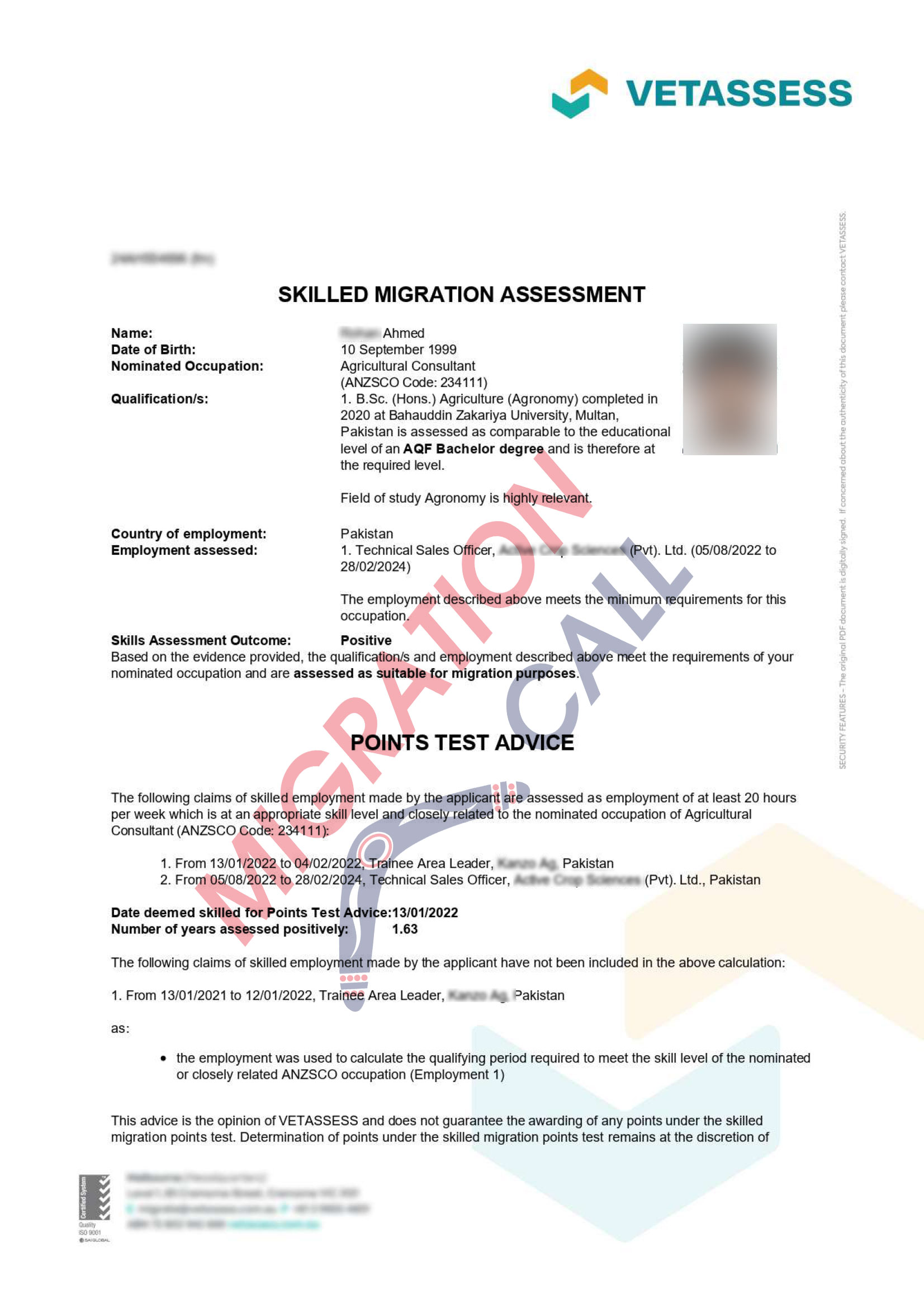 rohan agricultural consultant vetassess