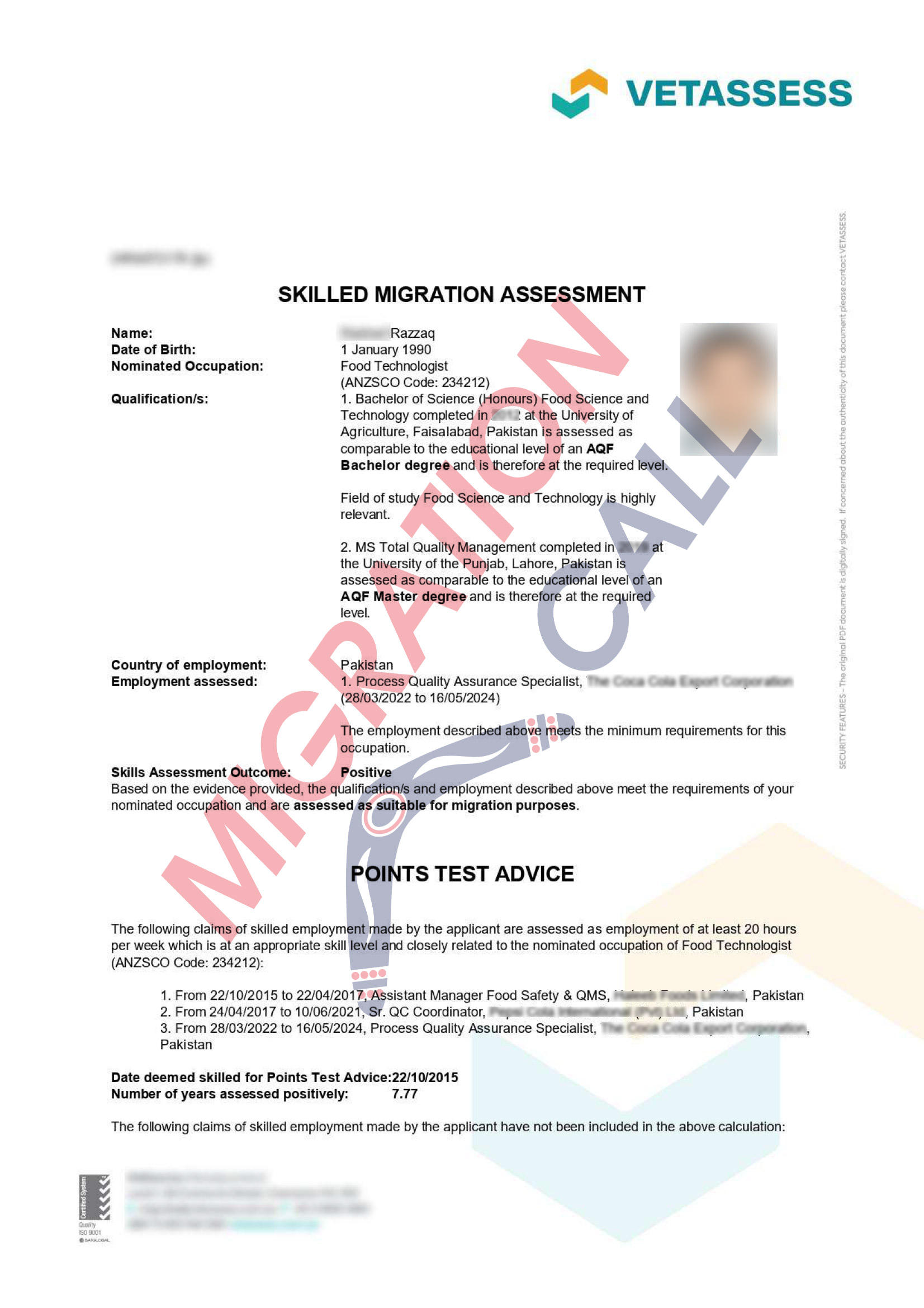 razzaq food technologist vetassess